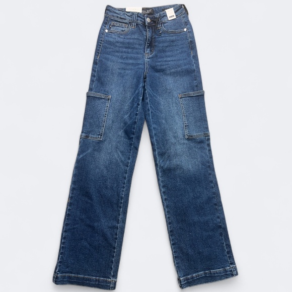 Judy Blue Jeans Womens 0/24 High Waist Wide Leg Cargo Pockets Stretch JB88725 - Picture 1 of 14